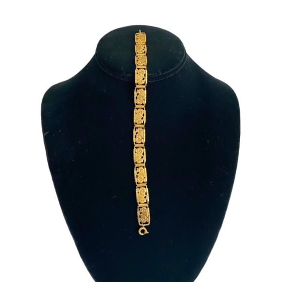 Antique Gold Filled Panel Openwork Bracelet Stamped 7.5 inches Long - Picture 2 of 7